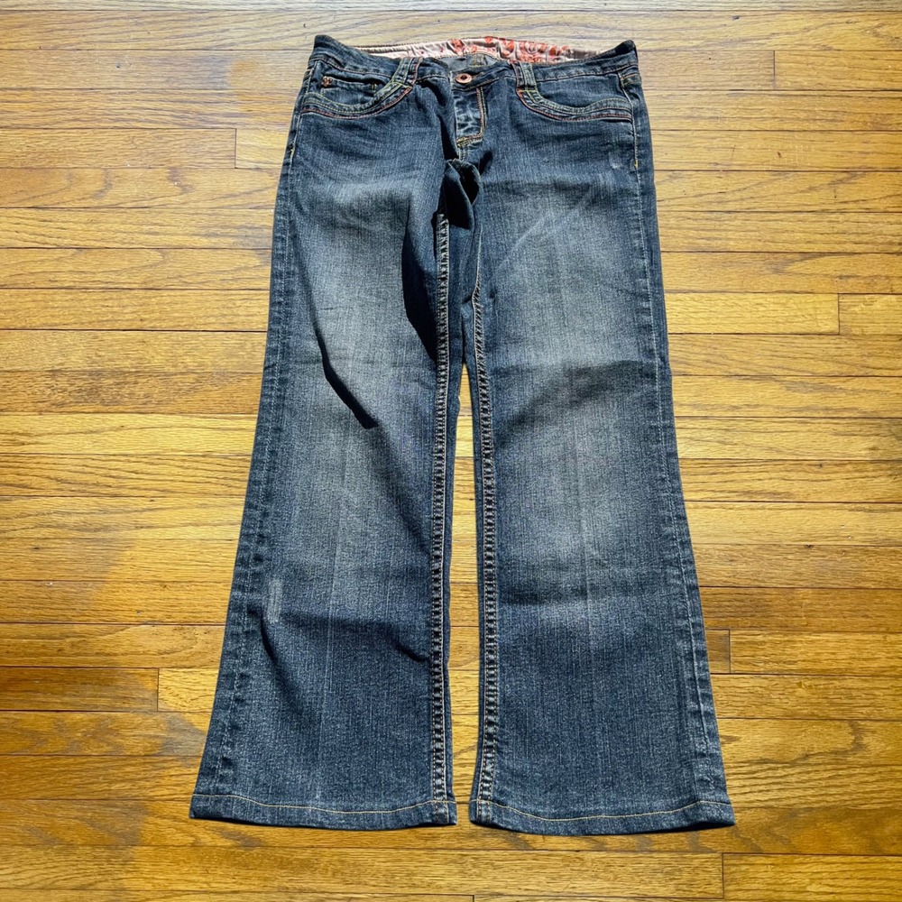 Pepe Jeans London Women 29 Flared Embroidered Pocket Medium Wash Denim Jeans